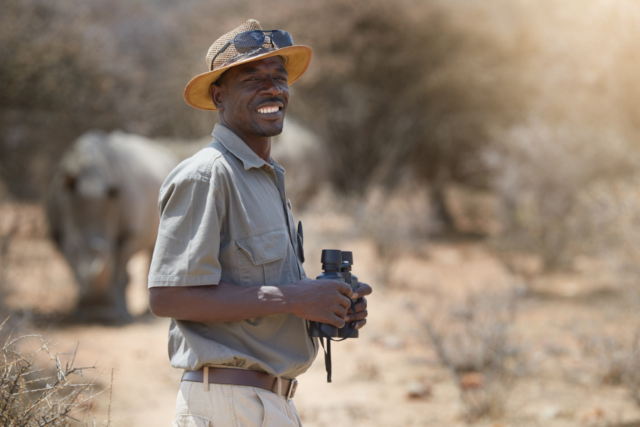 Conservation ranger with wildlife