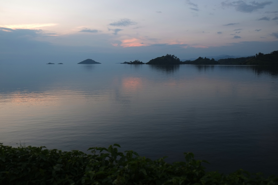 Lake Kivu shoreline at sunset