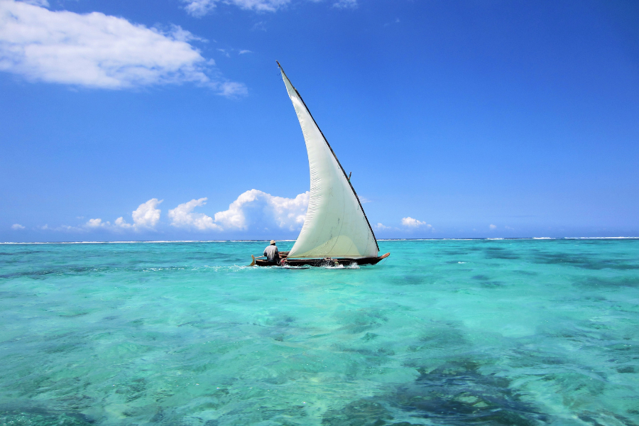 Zanzibar beach and dhow boat